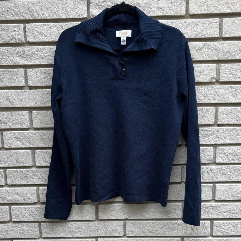 Talbots Petites Shawl Collar 2 Button Navy Blue Long Sleeve Sweater XLP